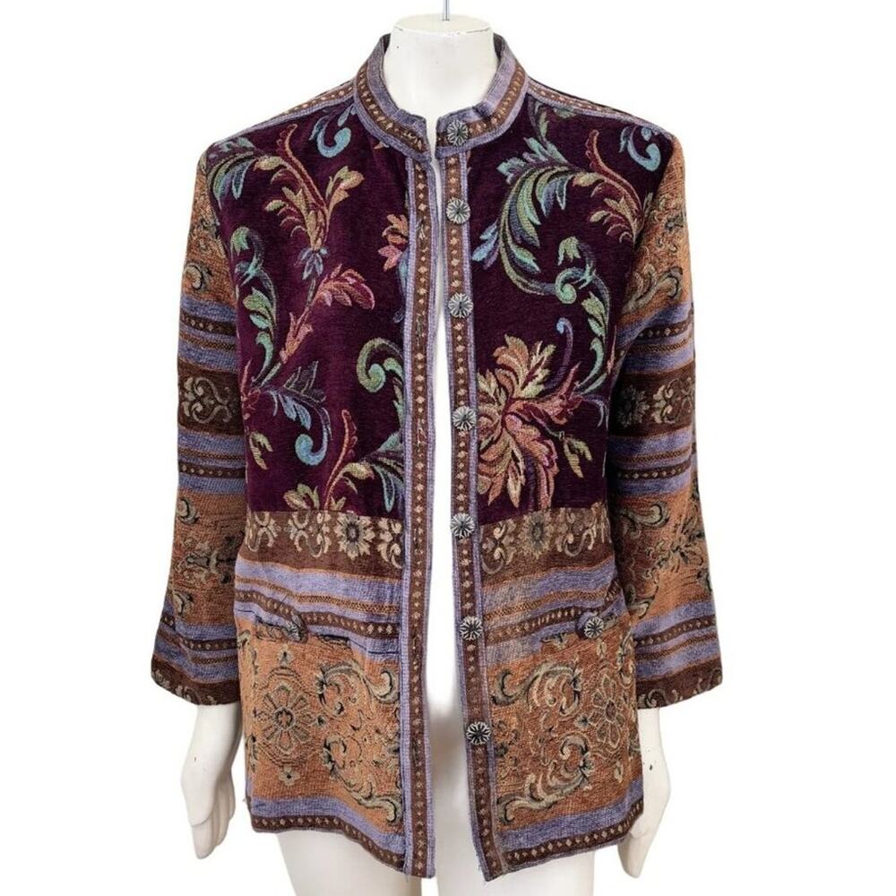 VTG SAG HARBOR Mixed Florals Art to Wear Bohemian Tapestry Jacket SZ 12